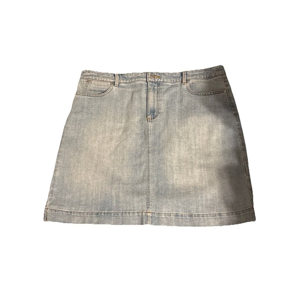 Talbots Skirt Women's Blue Denim Jean Zip Midi Four Pockets Stretch Size 16